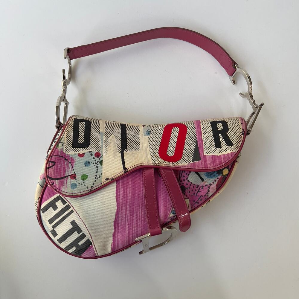 Vintage Christian Dior Canvas Filth Saddle Bag - Picture 2 of 9